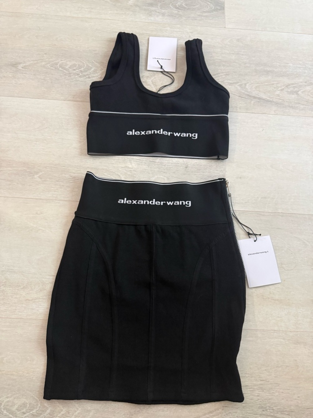 Alexander Wang Black Branded High-Waist Pencil Skirt and cropped top